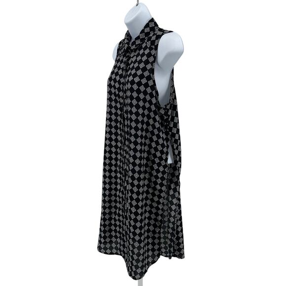 Maurices Duster Top SZ M Button Up Collared Black Geometric Tank Tunic Dress Top - Picture 3 of 8
